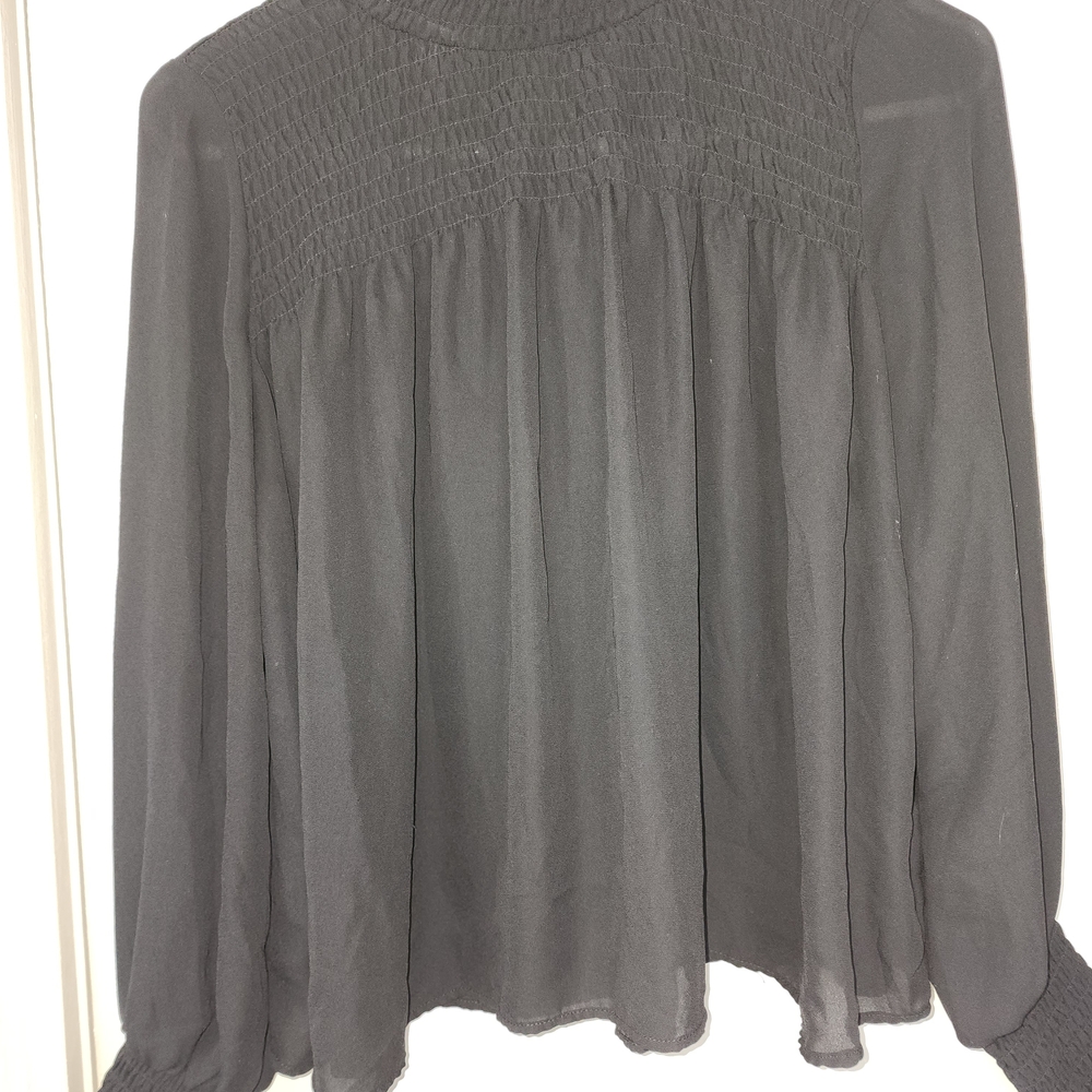 Shinestar Black Smocked Yoke Peasant Blouse
